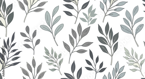 botanical pattern design featuring delicate leaves and branches on white perfect for textiles and wallpapers evoking a calming nature-inspired aesthetic