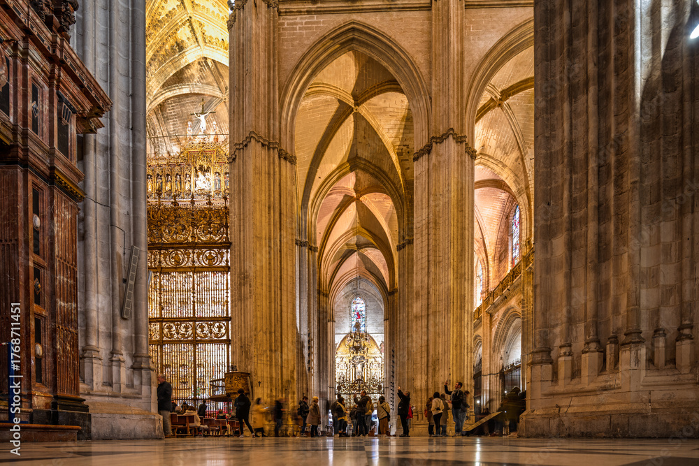 Fototapeta premium Seville, Spain, Jan 3 2020, Exploring the grandeur of Seville Cathedral in Andalusia, Spain