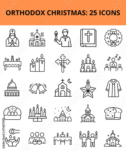 Orthodox Christmas icon set featuring 25 religious symbols  