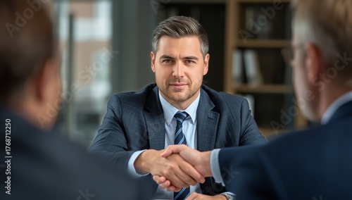 Business Meeting With Handshake in Modern Office Setting During Daytime