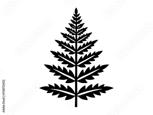 Vector isolated black and white beautifully stylized silhouette of a fern leaf, symmetrical stencil for diy art