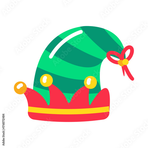 Flat style icon showing striped elf hat
