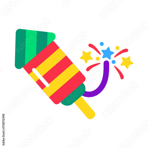 Flat style icon showing bright christmas firecracker
