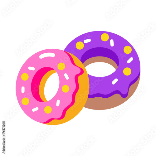 Flat style icon showing christmas decorated donuts