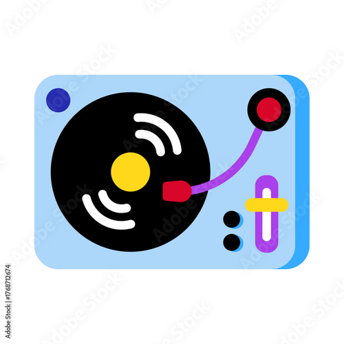 Flat style icon showing music turntable player