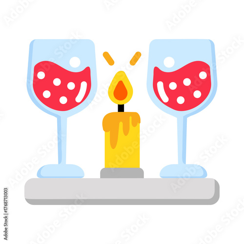 Flat style icon representing drinks and burning candle 