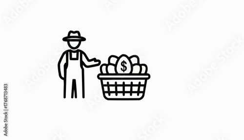 Wealthy farmer with basket of money eggs, a symbol of wise investments and financial growth, ideal for blogs and websites about finance and agriculture