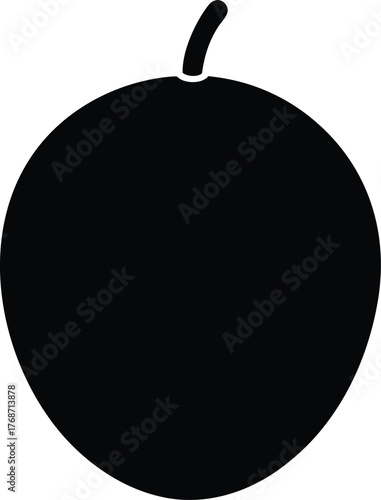 Silhouette Plum Icon Symbol Sweet Summer Fruit Food Ingredient Healthy Snack Vitamin Rich Antioxidant Black and White Illustration