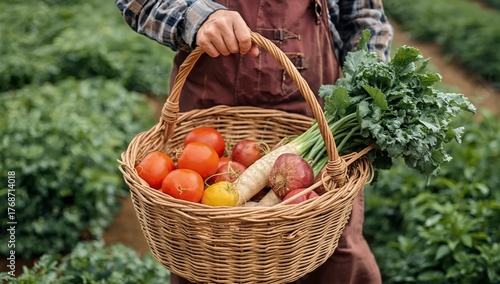 Farmer Harvesting Fresh Vegetables in a Sunny Field During the Afternoon Hours