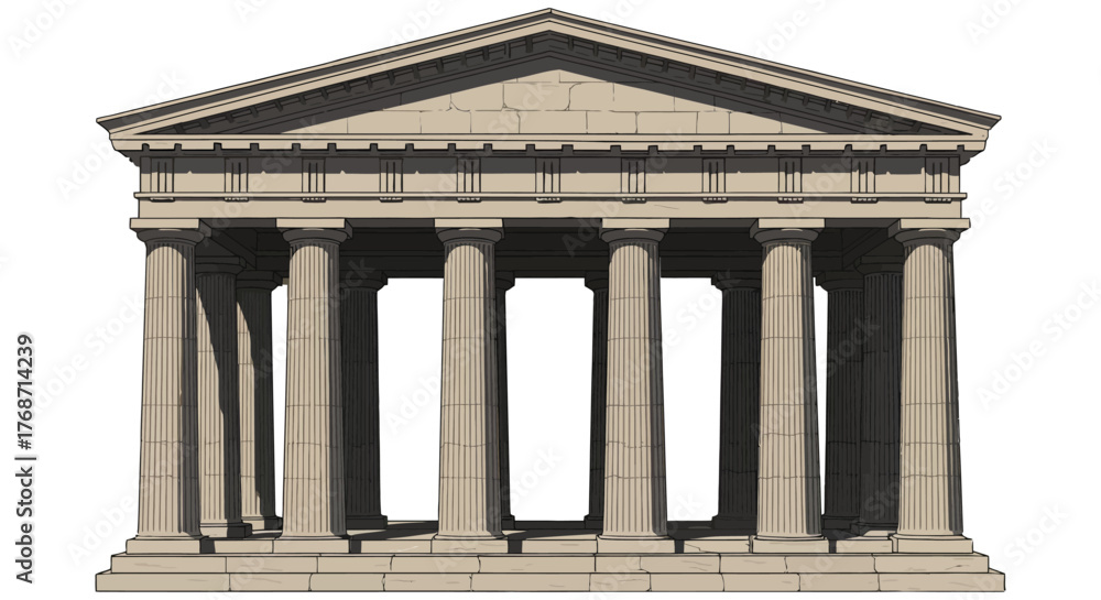 Fototapeta premium greek temple columns doric order facade with fluted columns illustrating ancient architecture and classical building design for historical sites.