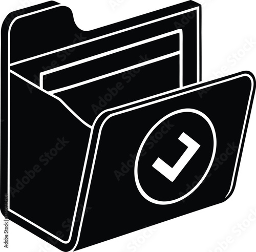 Data Folder with Check Mark Vector, File Document Approved, Information Management System, Successful Task, Validated Archives