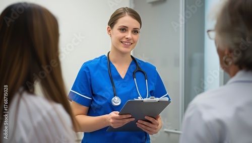 Healthcare Professional Engages With Patients in Friendly Conversation During...