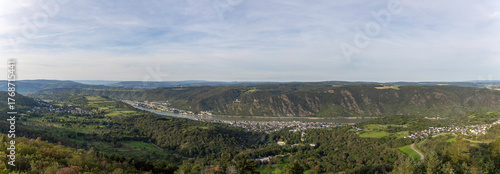 Scenic view of Rhine River near Bad Salzig showcasing lush landscapes and serene waters