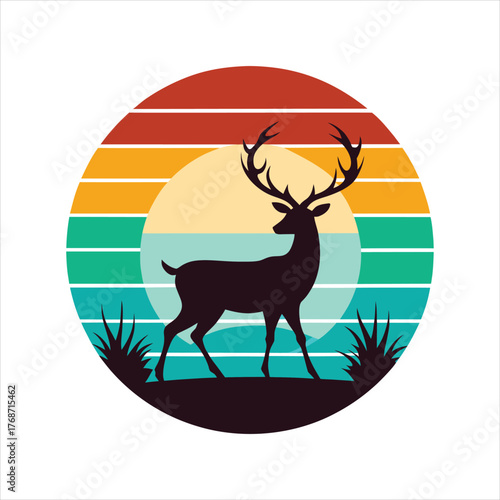 Holiday Deer Silhouette Retro Vintage Emblem Vector