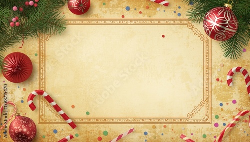 Festive Background With Red Ornaments and Colorful Decorations for Holiday Ce...
