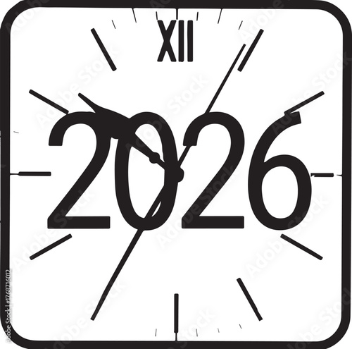 Midnight Clock Countdown 2026 Minimal Black Vector Design