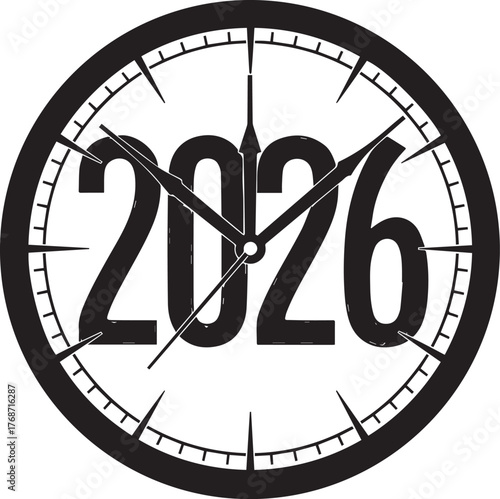 Midnight Clock Countdown 2026 Minimal Black Vector Design