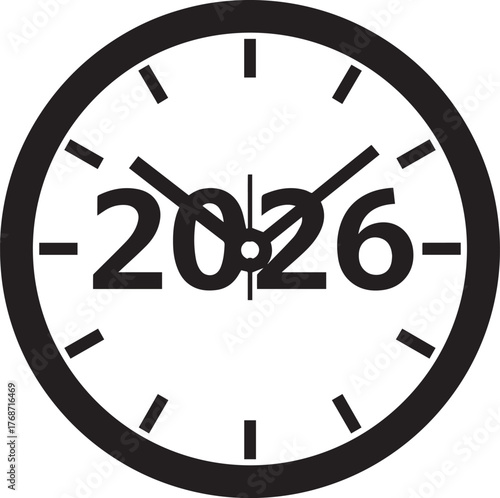 Midnight Clock Countdown 2026 Minimal Black Vector Design