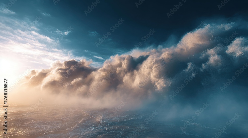 Obraz premium Golden Sunlit Cloudscape with Majestic Fluffy Clouds in a Serene Sky