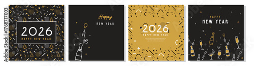 Happy New Year 2026 . Collection of greeting background designs, New Year, social media promotional content. Vector illustration