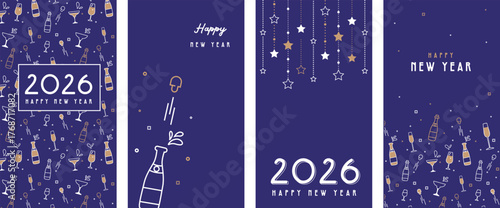 Happy New Year 2026 . Collection of greeting background designs, New Year, social media promotional content. Vector illustration