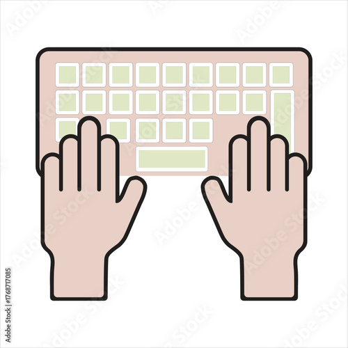 Hands typing on a computer keyboard for digital work and communication