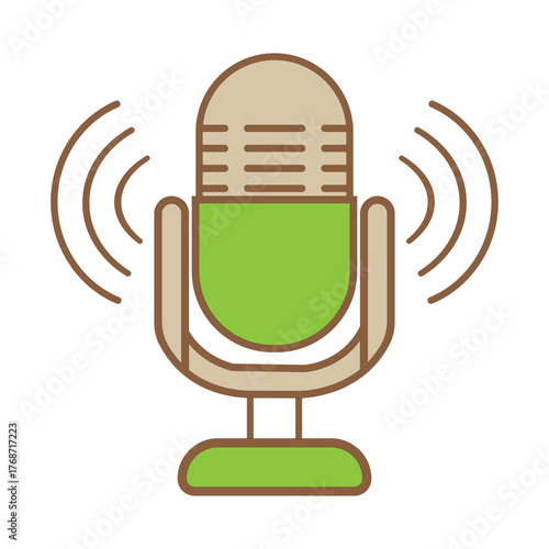 Retro microphone icon with sound waves for recording broadcast and audio content creation