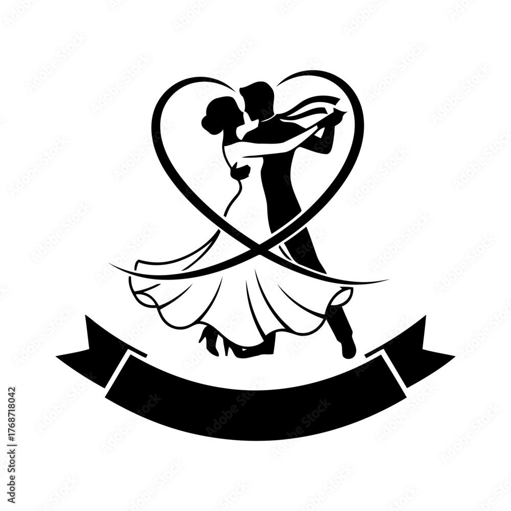 Fototapeta premium Vector art of silhouette of a couple dancing in love
