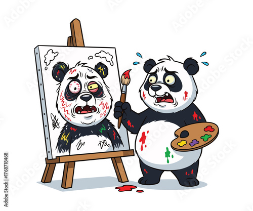 Stressed Panda Artist Paints a Distressed Self-Portrait
