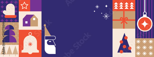 Merry Christmas bold modern design. xmas banner, poster and card design in minimalist geometric line style. 2026
