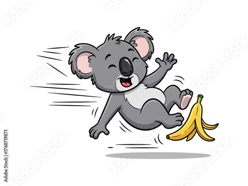 Cartoon Koala Slips on Banana Peel