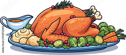 Festive Thanksgiving Turkey Platter with Gravy