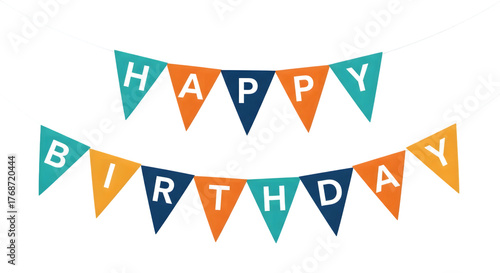 Colorful happy birthday bunting flags isolated on transparent background