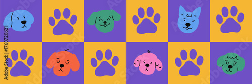Playful dog face and puppy head illustration with doodle cartoon style. Cute pet character icon in vector format