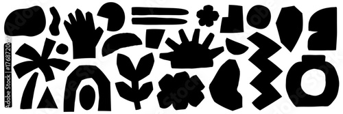 Abstract silhouette pattern with organic shapes and geometric elements for a hand drawn icon design. This versatile composition blends natural forms with structured elements, creating a balanced visua