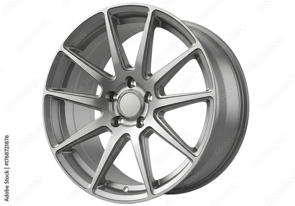 Obraz premium Silver car rim isolated on transparent background with a complex spoke design
