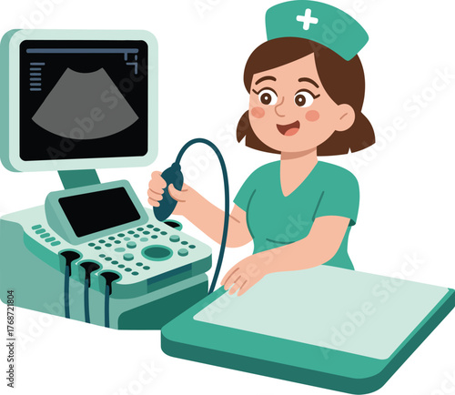 Ultrasound technician performing medical sonography scan