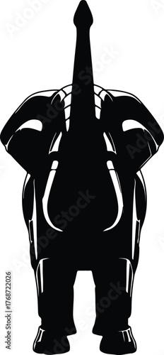 Silhouette elephant trunk up good luck animal mammal vector illustration