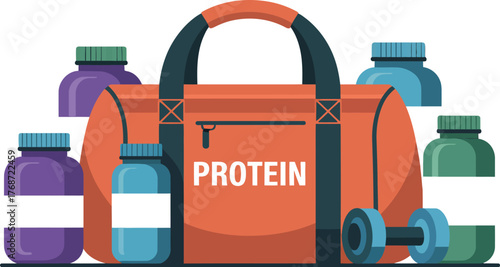 Gym bag protein supplements fitness workout equipment