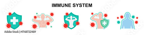 Immune System Icon Flat Style. health, immune system, shield, resistance, protect, strong, defense, immunity, immune, Virus Protection