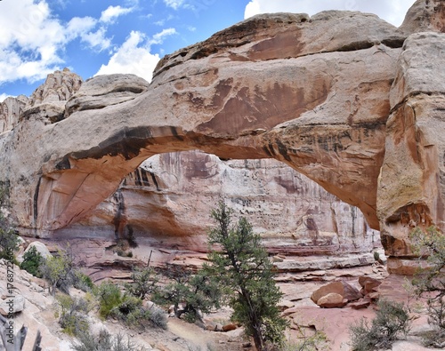 Hickman Bridge, a natural stone arch found in Capitol Reef National Park in central Utah. 