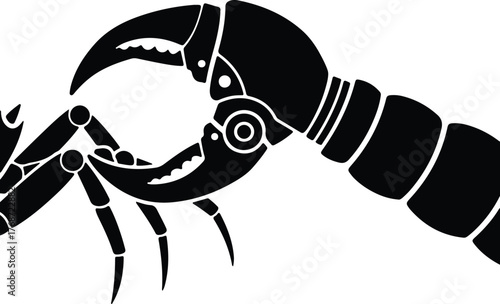 Silhouette mechanical crab or lobster claw machine vector illustration