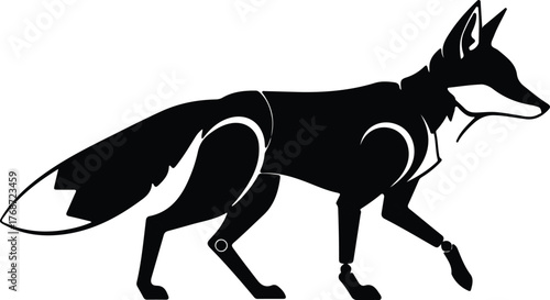 Silhouette of a fox walking in black and white vector illustration