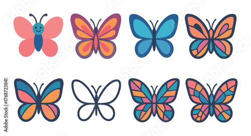 Colorful butterfly collection with various designs on dark gradient background