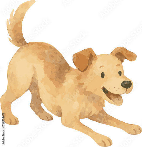 Watercolor vector illustration of a playful dog