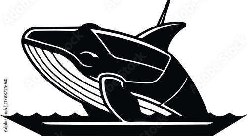 Silhouette orca killer whale jumps from the water vector illustration