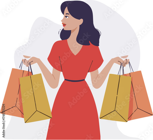 Woman cheerfully holding shopping bags enjoying a retail therapy moment