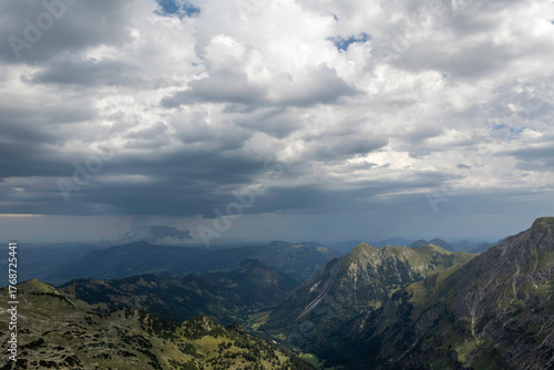 Scenic view of Nebelhorn in the German Alps with dramatic clouds and majestic mountains