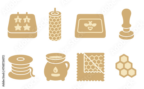 Beeswax crafts collection featuring candles and honeycomb patterns