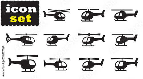 Helicopter icon Set, Helicopter Black vector